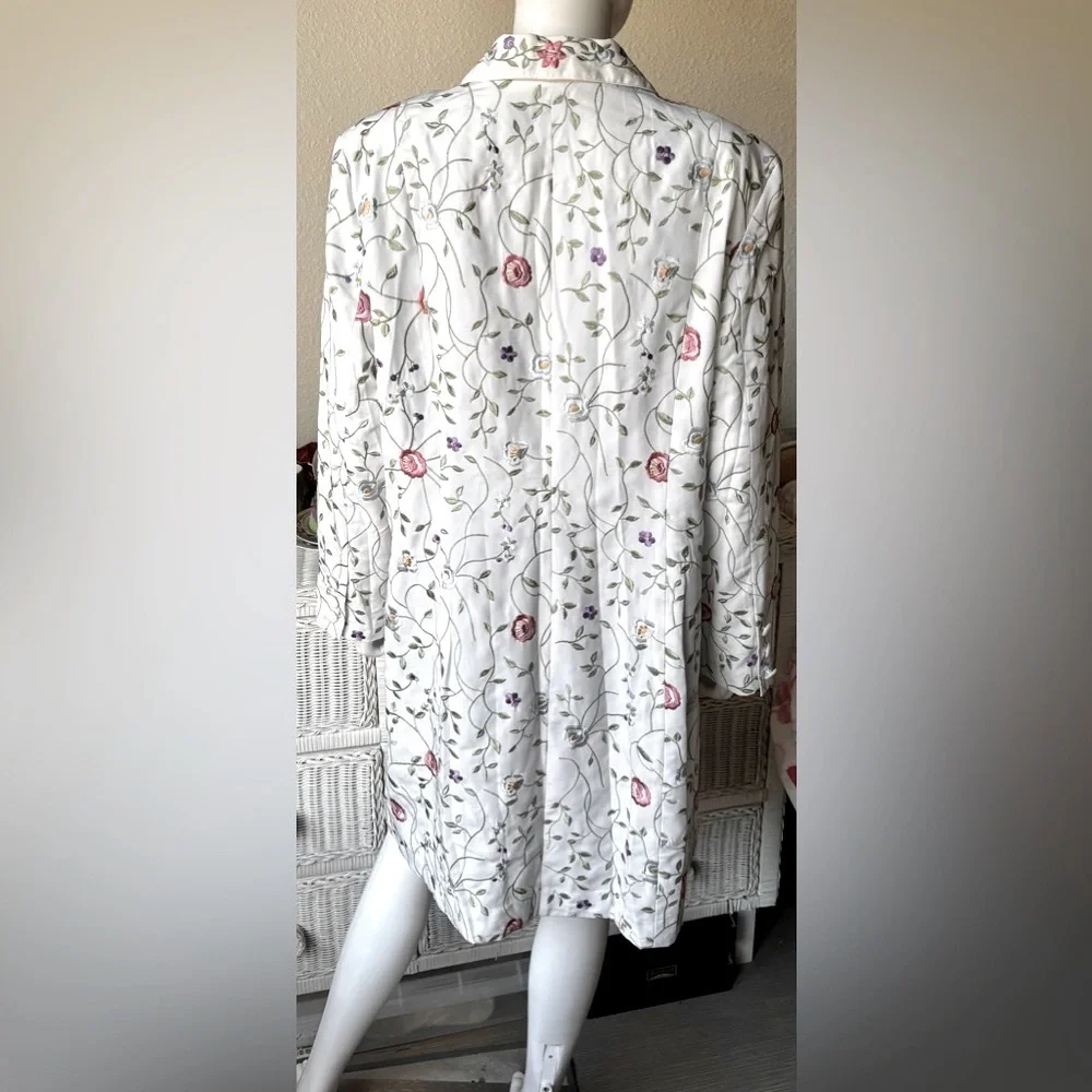 Maggie Sweet Vintage Longline Coat Dainty Floral Multicolor Embroidered Size L